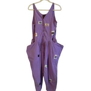Vintage A‎ Fine Line Jumpsuit Womens M Purple Patchwork Baggy Harem Hip Hop 90s